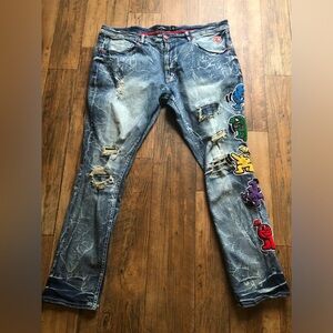 Mens Frost Originals Jeans 44 X 34” Baggy Distressed Unique Patches Rn96281